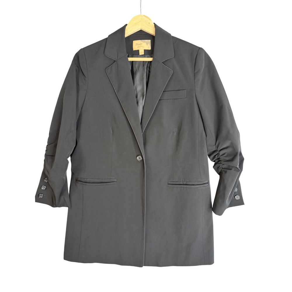 Elizabeth and James Ruched 3/4 Sleeve Blazer Womens 2 Black Office Minimalist